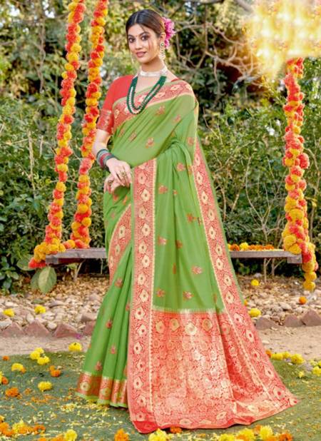 Parrot Green Colour SANGAM SUBH MILAN Ethnic Wear Cotton Printed New Designer Saree Collection 3006